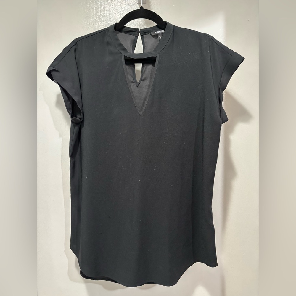 Express Black Cap-Sleeve Keyhole Tunic Top Medium